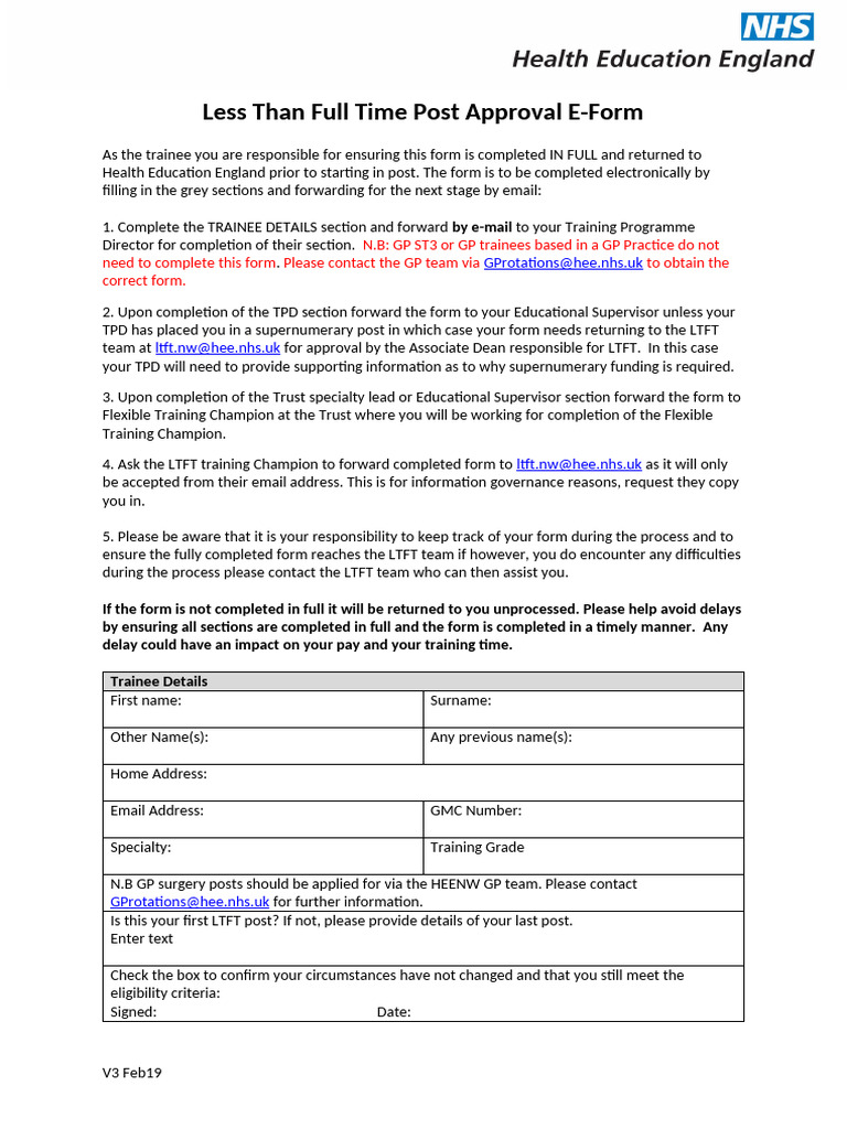 LTFT Post Approval E-Form Guide | PDF