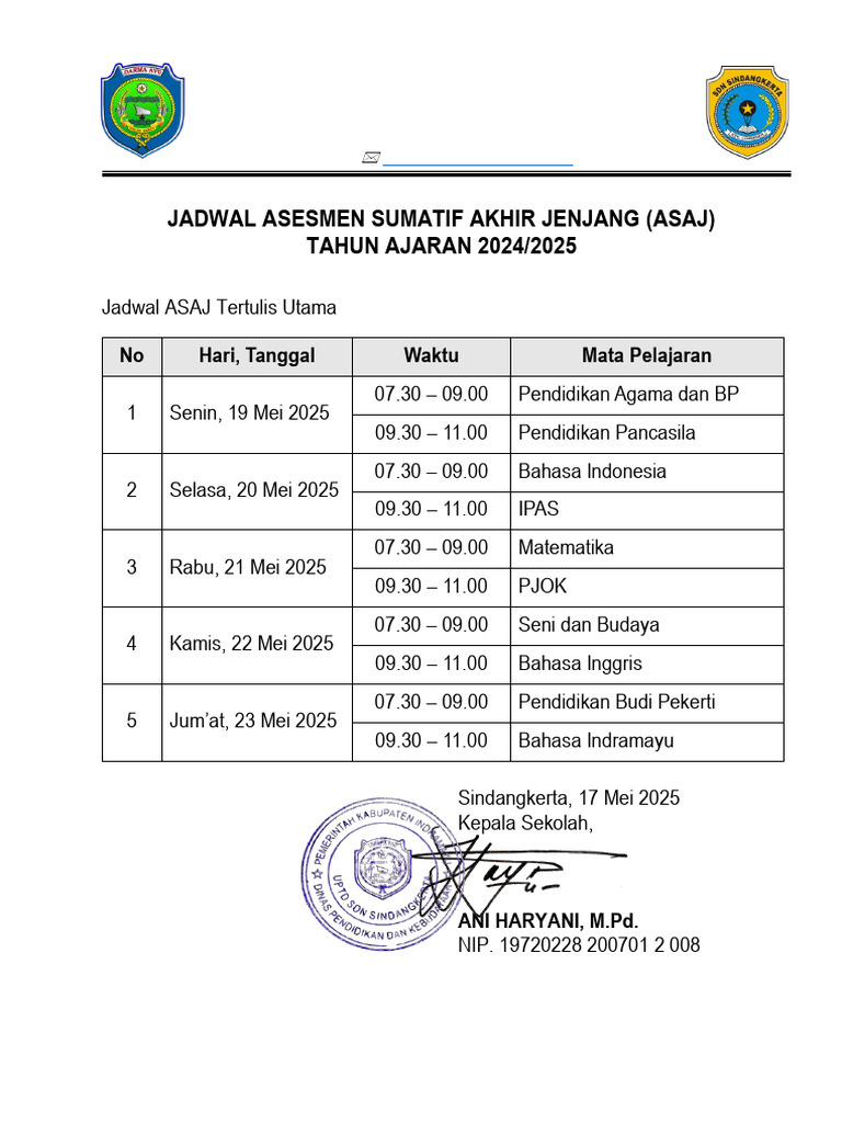 Jadwal Asaj Tertulis 2025 | PDF