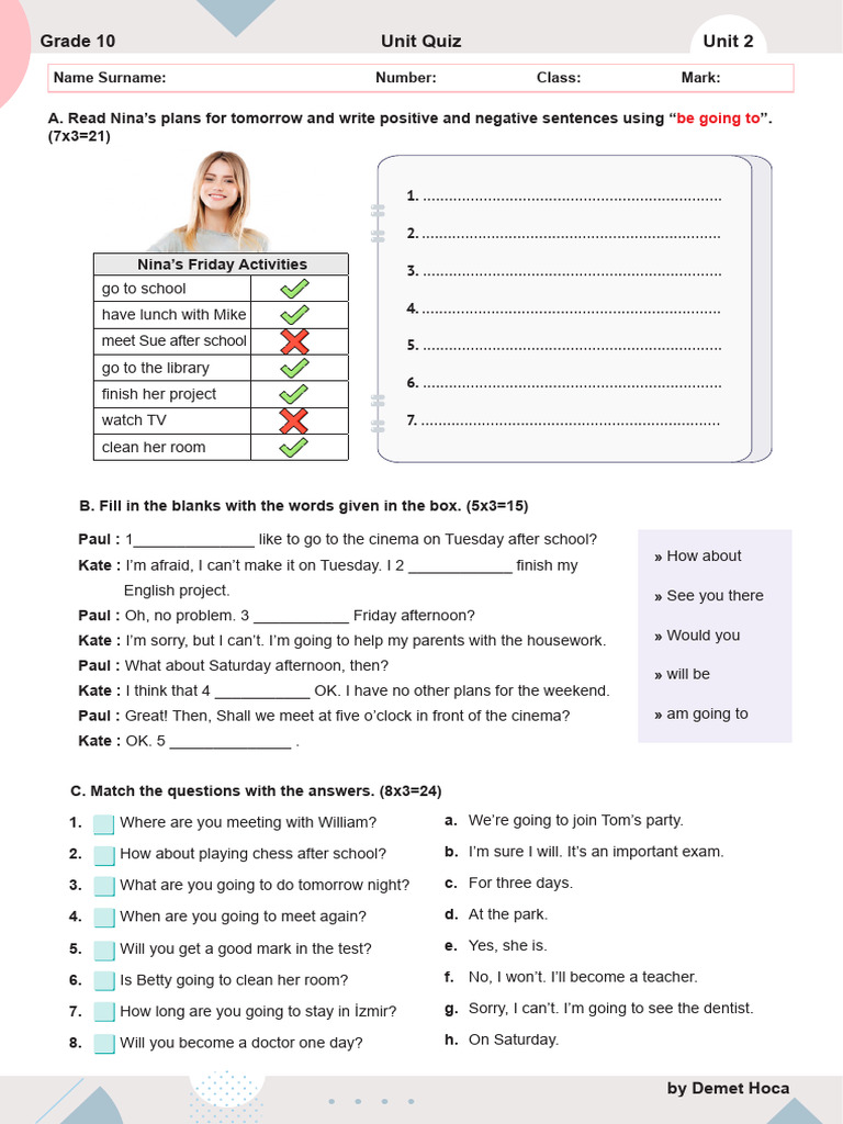 Grade 10 Unit 2 Quiz on Future Plans | PDF | Chess Openings | Chess Theory