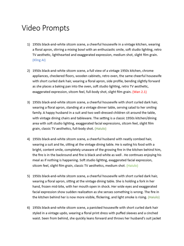 Video Prompts | PDF | Clothing