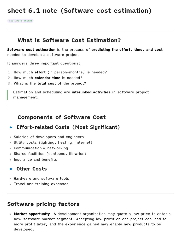 SW Sheet 6.1 Note (Software Cost Estimation) | PDF | Software ...