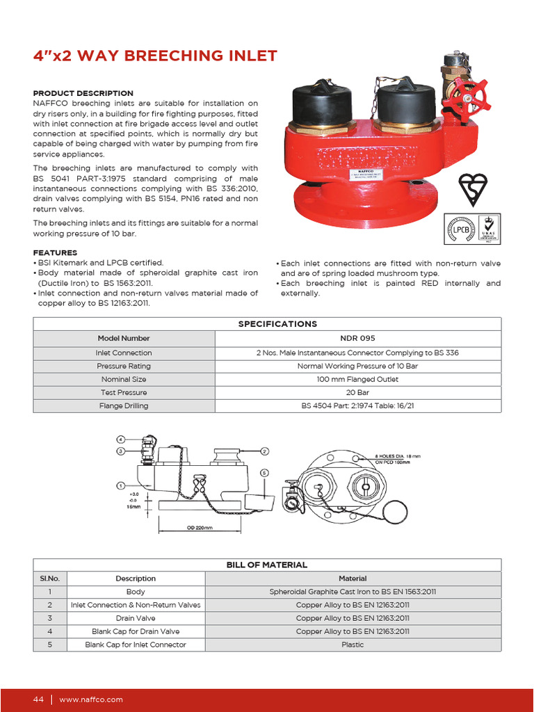 NAFFCO Breeching Inlet Specifications | PDF | Valve | Cast Iron
