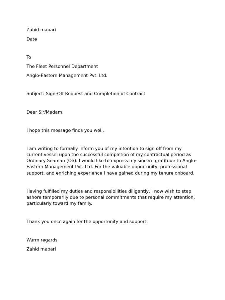 Sign-Off Request from Ordinary Seaman | PDF
