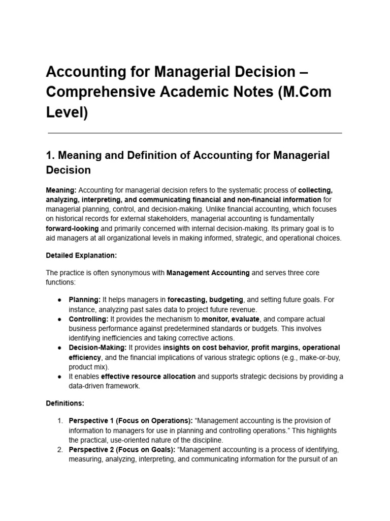 Managerial Decision-Making Accounting Notes | PDF | Management