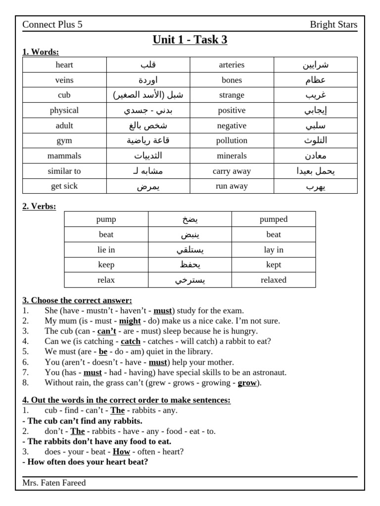 Plus 5 - Unit 1 - Task 3 - Answers | PDF