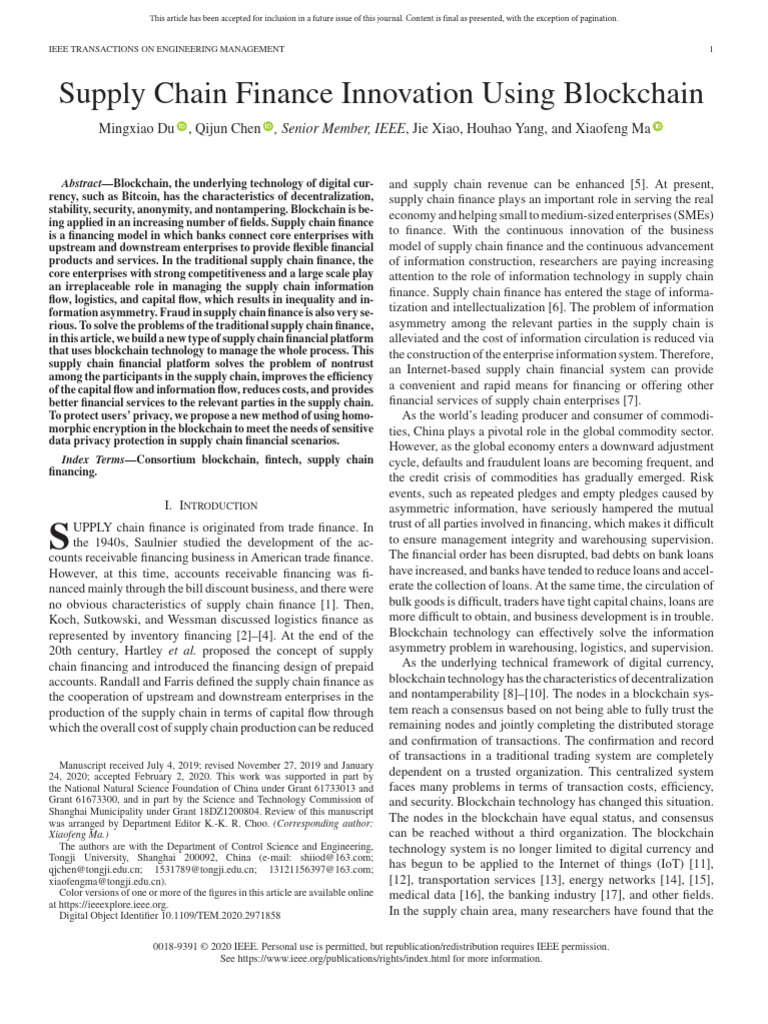 Blockchain in Supply Chain Finance | PDF | Factoring (Finance) | Business