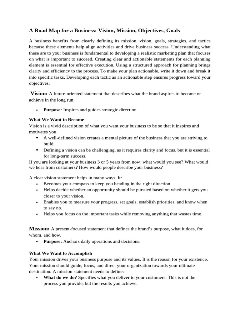 Business Vision, Mission, Goals Guide | PDF | Goal | Brand