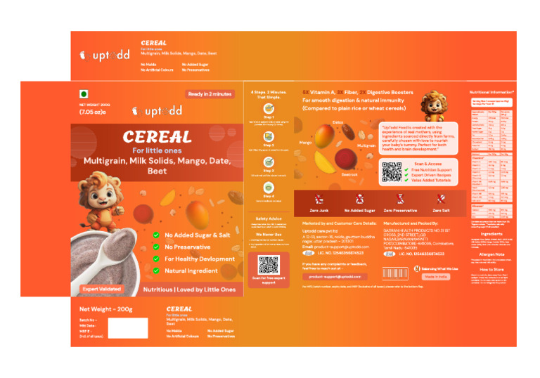Multigrain Flour (RAGI, JOWAR, RICE, OATS), Milk Solids, Mango Powder ...