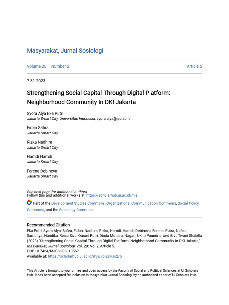 Strengthening Social Capital in Jakarta | PDF | Social Capital | Community