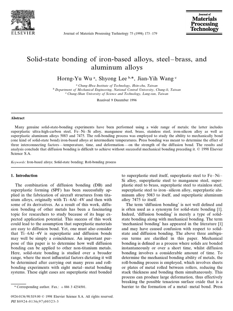 Solid-State Bonding of Iron Alloys | PDF | Ductility | Deformation ...