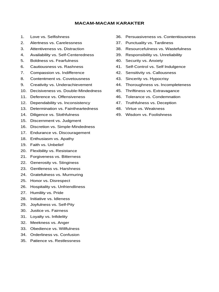 Character Traits: A Comparative Guide | PDF