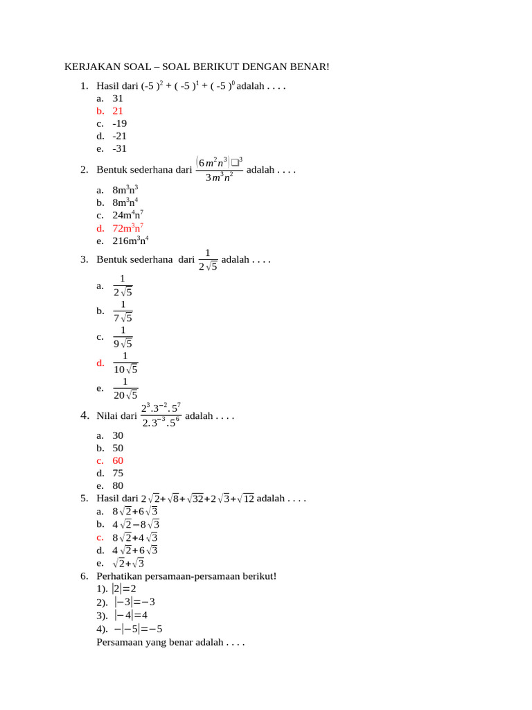 Latihan Soal Matematika Dasar | PDF