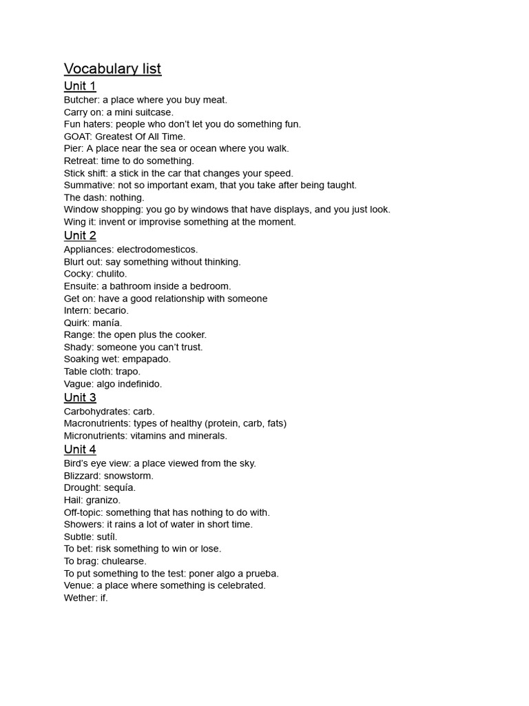 Essential Vocabulary List for Learning | PDF
