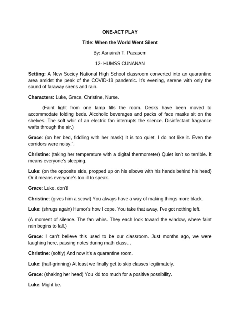 Quarantine Reflections: A One-Act Play | PDF