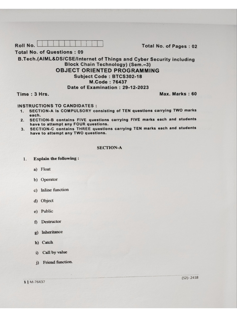 Oops Question Paper's | PDF