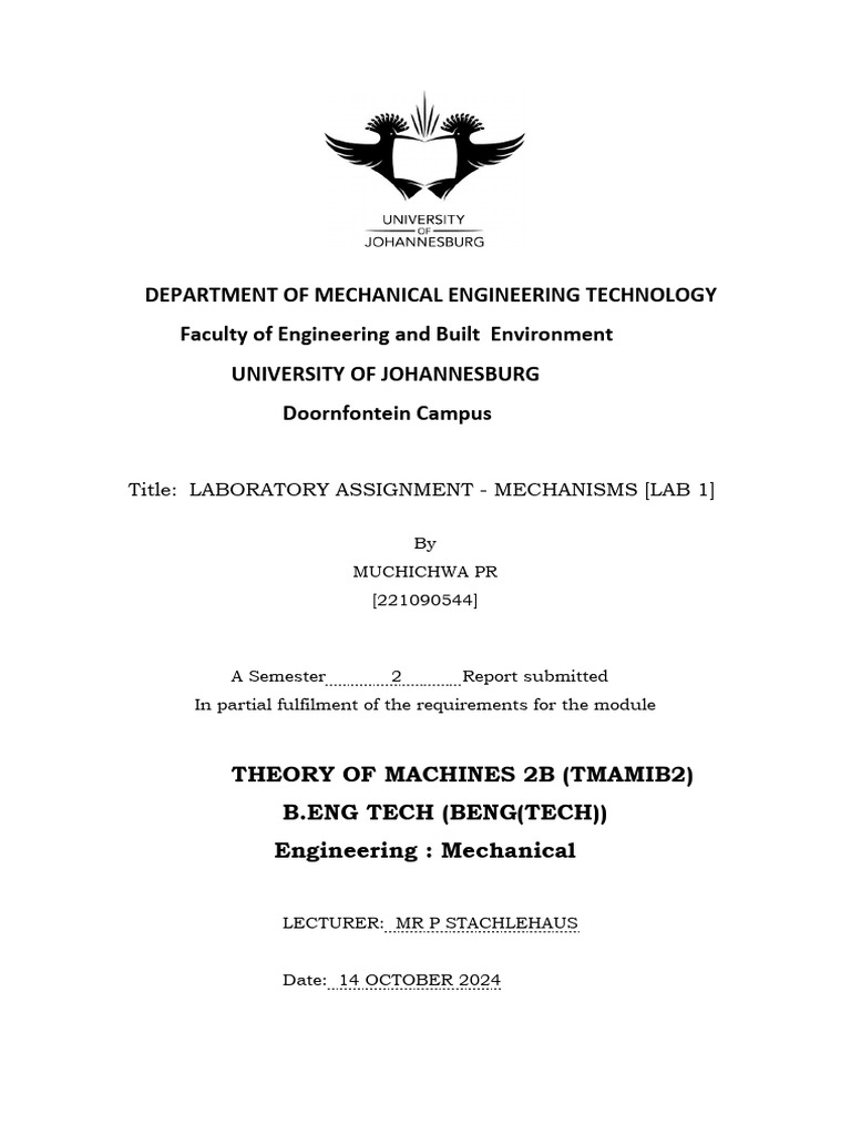 Theory of Machines Lab 1 | PDF