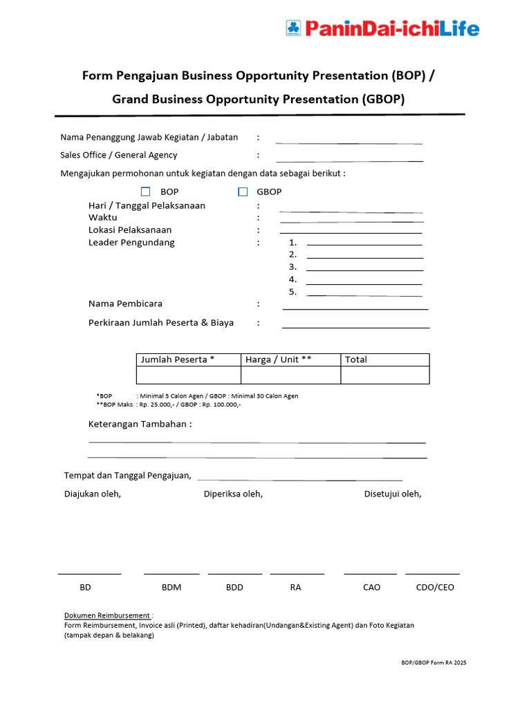 Form Pengajuan Business Opportunity (BOP&GBOP) | PDF