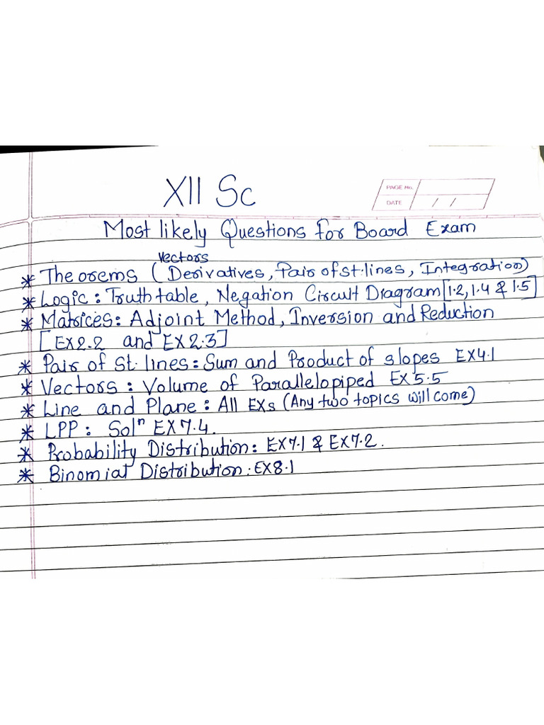 Xii SC Math Most Likely Questions | PDF