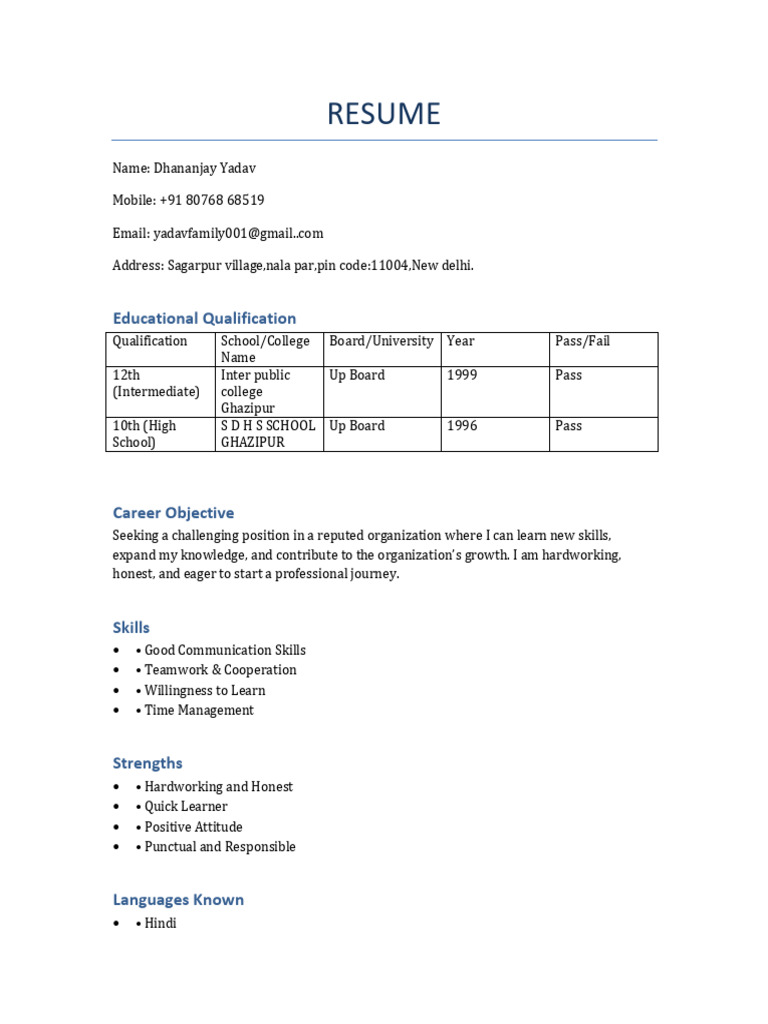Dhananjay Yadav's Resume | PDF
