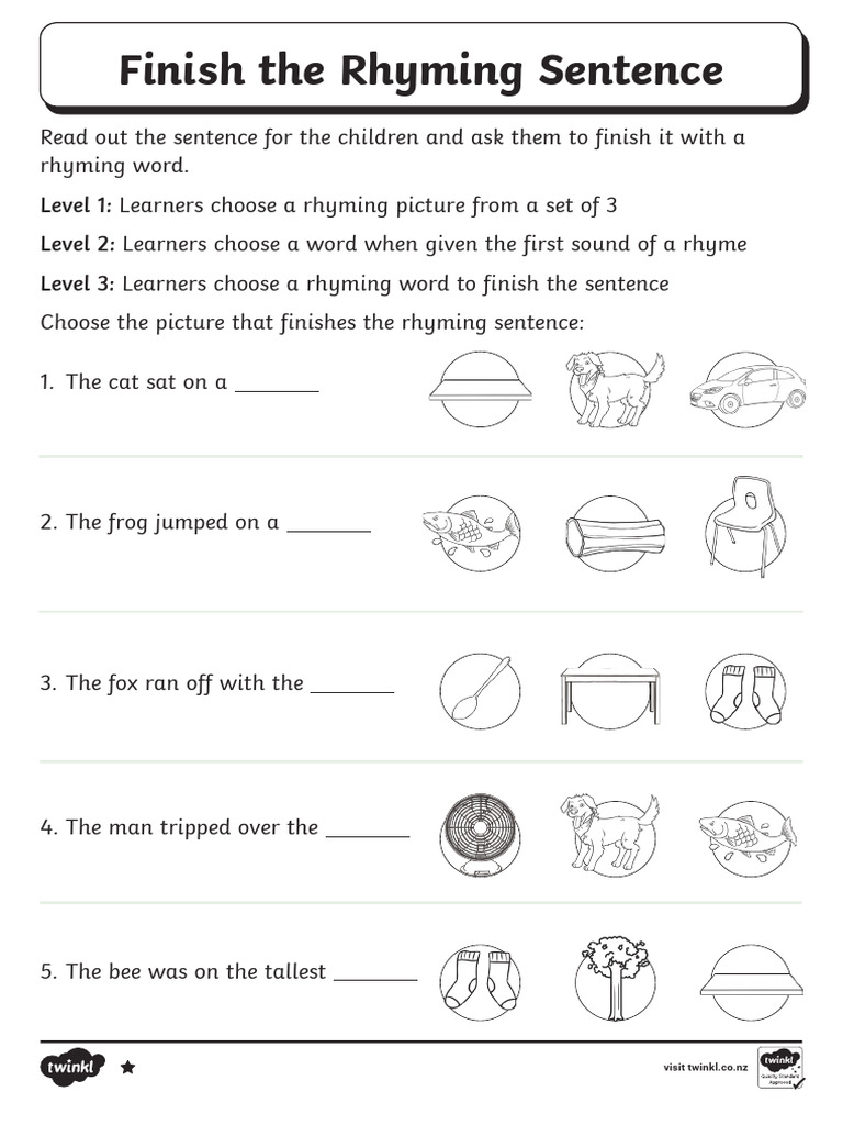 Finish The Rhyming Sentence Eco Black and White | PDF