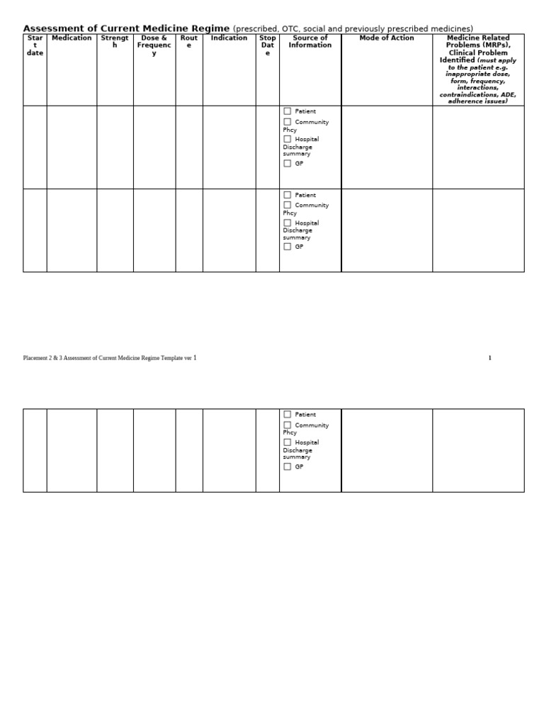 Assessment of Current Medicine Regime For Care Plan Ver 1-1 | PDF ...
