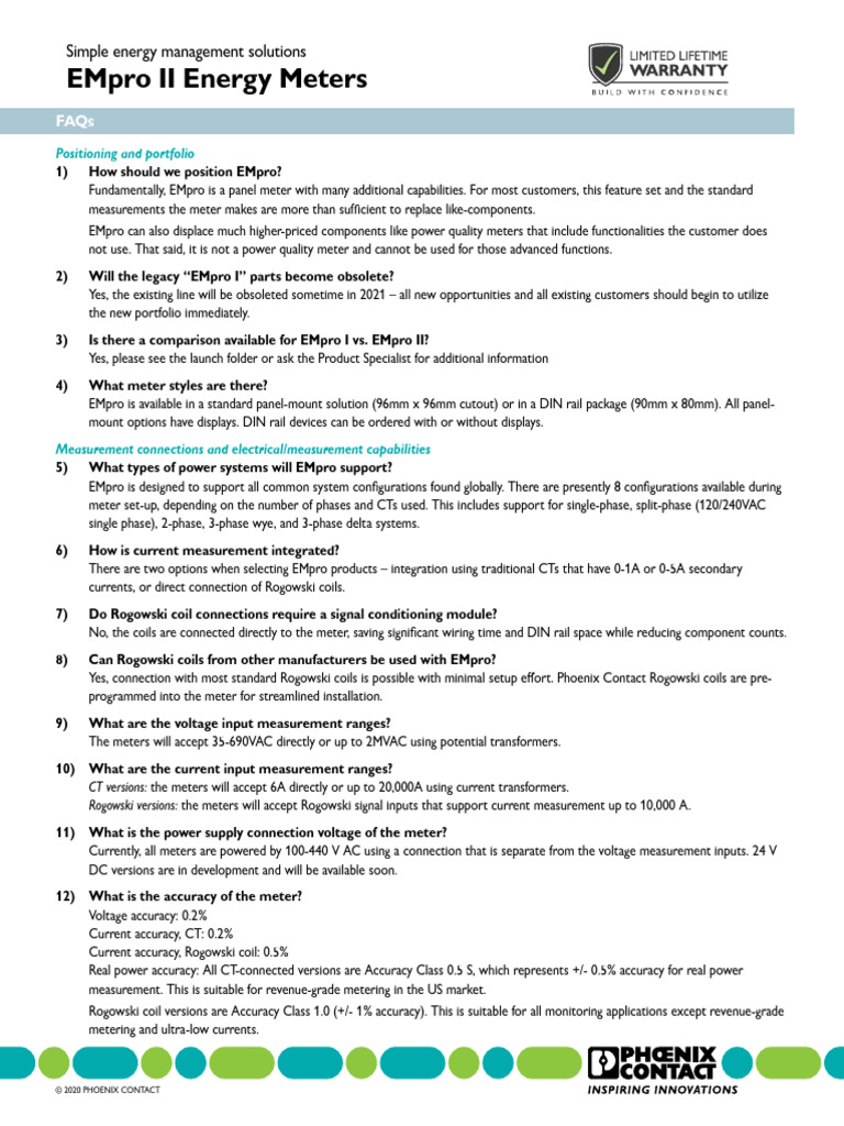 EMpro II Energy Meter FAQs Guide | PDF | Computer Network | Electrical ...