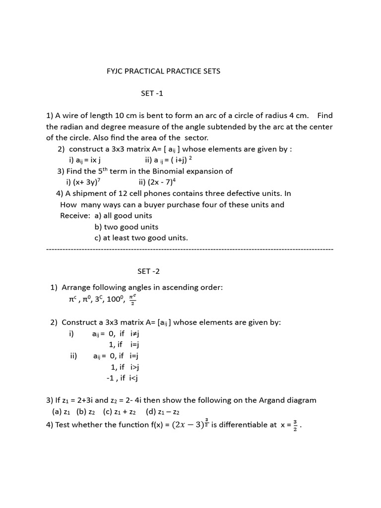 Fyjc Practical Practice Sets 2025 | PDF | Circle | Angle