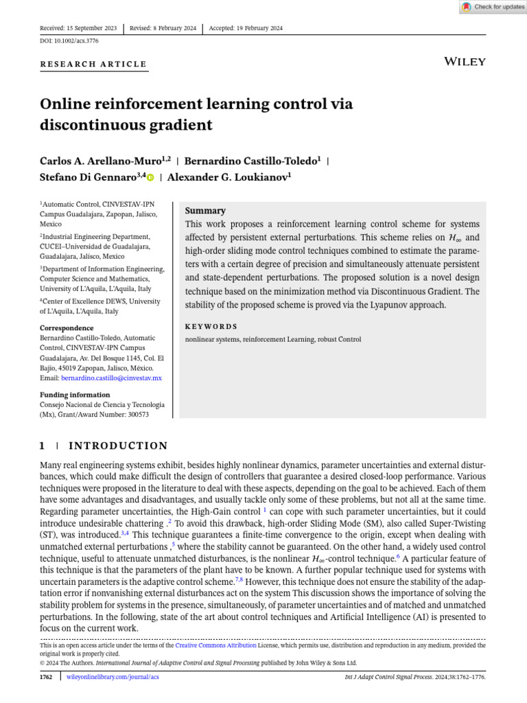 Online Reinforcement Learning Control | PDF | Perturbation Theory ...