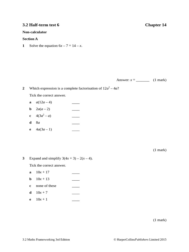 Maths Half-Term Test 6: Non-Calculator | PDF | Area | Elementary Geometry