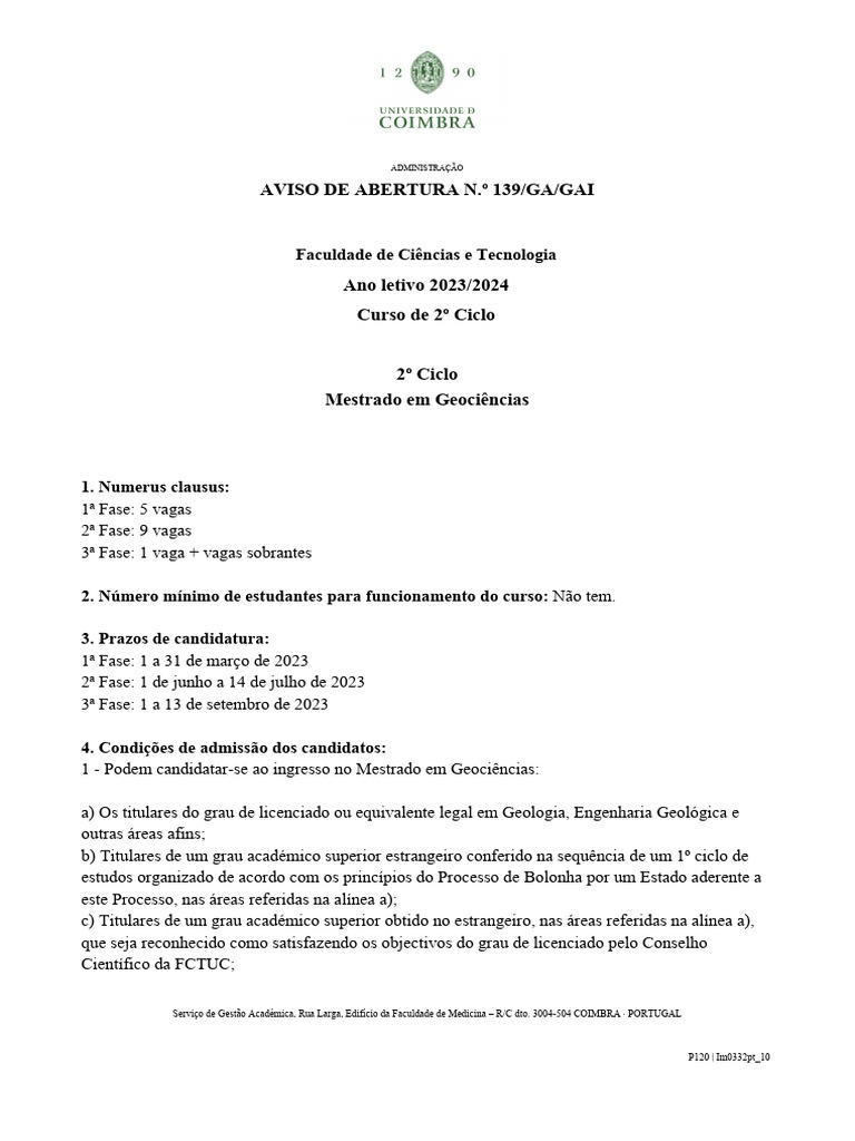 AvisoAbertura 2023 2024 MGEOC 2C PT | PDF | Diploma acadêmico | Portugal