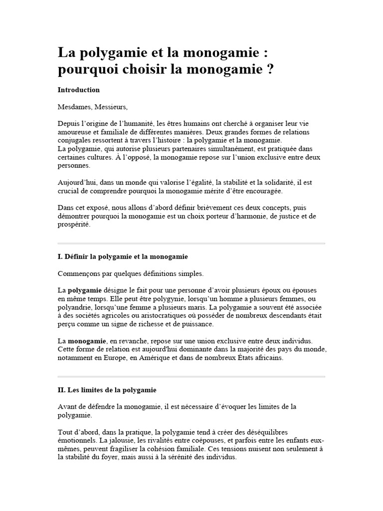 Avantages de la monogamie expliqués | PDF | Polygamie | Monogamie