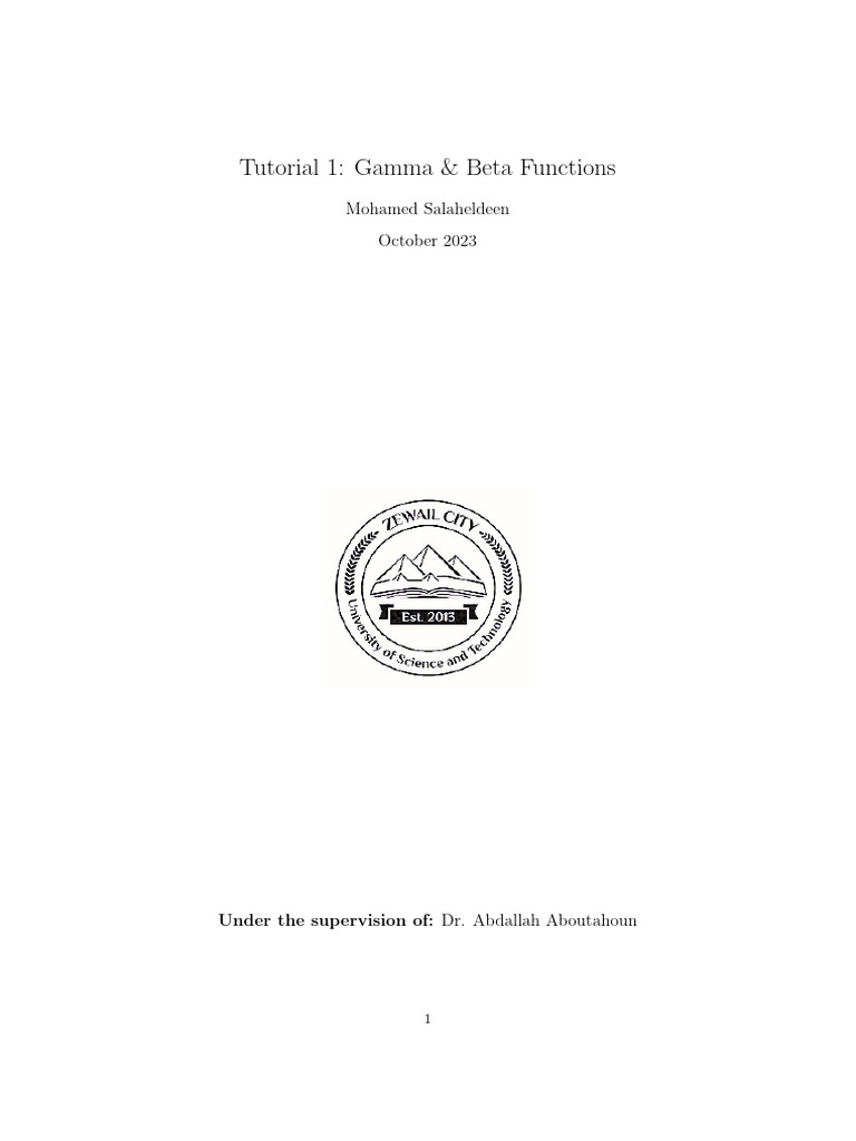 Gamma and Beta Functions Tutorial | PDF | Algebra | Elementary Mathematics