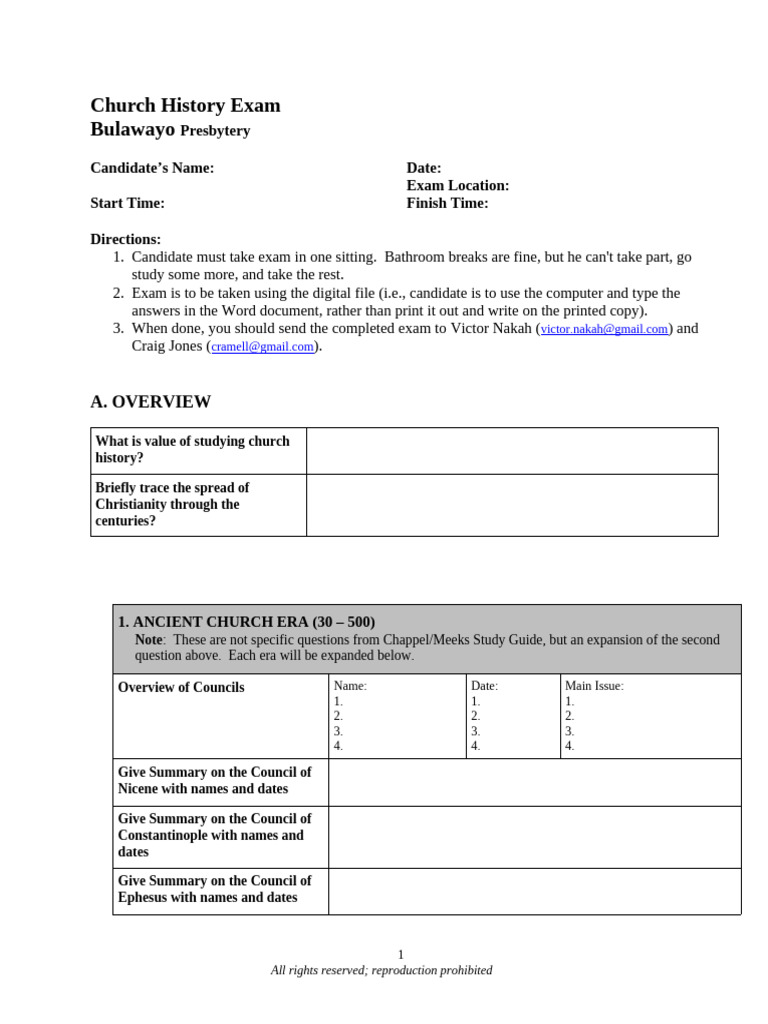 Church History Exam Overview and Guidelines | PDF | Christian ...