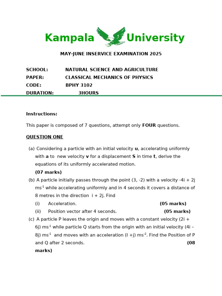 Inservice Examination: Classical Mechanics | PDF | Acceleration | Force