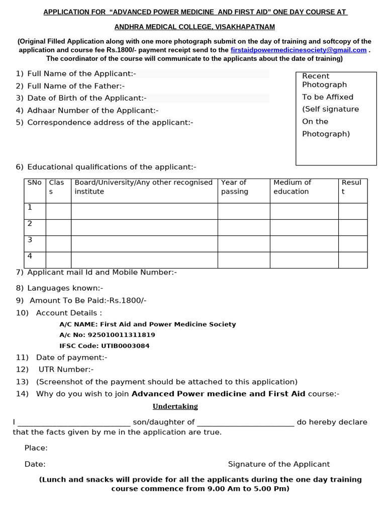 Advanced Power Medicine Course Application | PDF