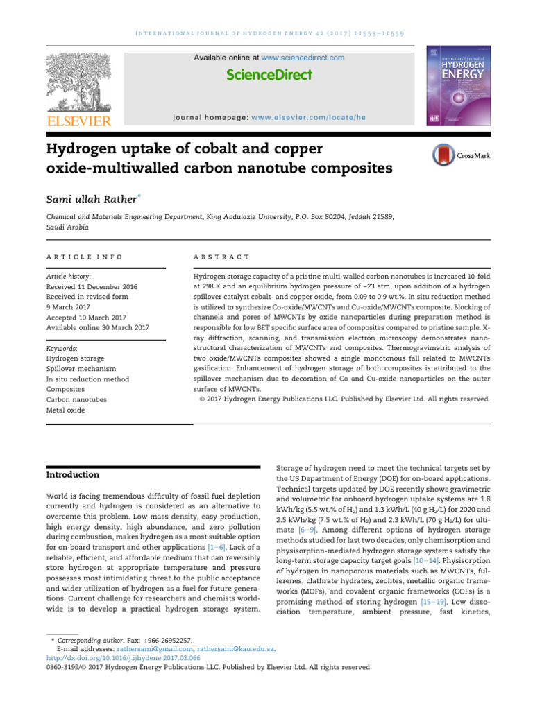 Hydrogen Storage in CNT Composites | PDF | Carbon Nanotube | Adsorption