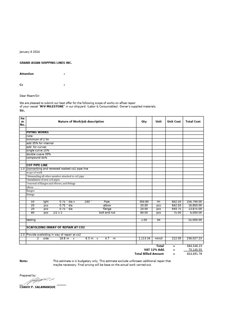 Co2 Pipe Line Quotation | PDF