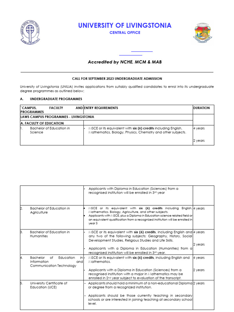 UNILIA September 2023 Admission Guide | PDF | Bachelor's Degree | Diploma