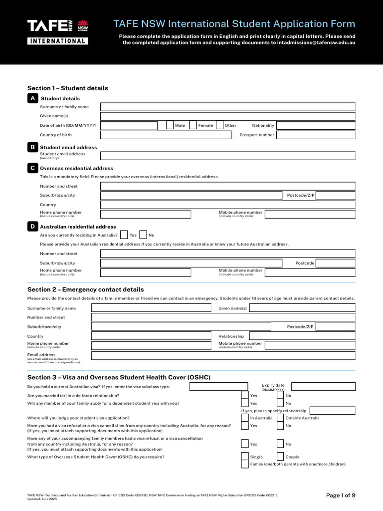 TAFE NSW International Application Form | PDF | Fee