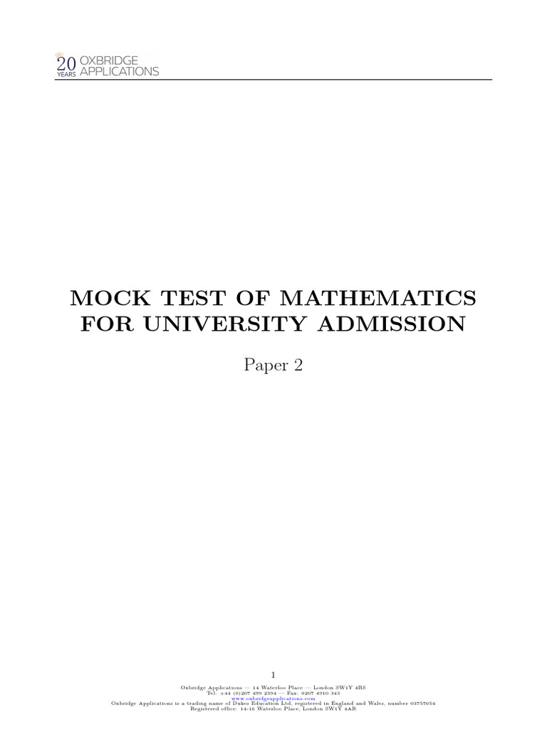 University Admission Math Mock Test | PDF | Rational Number | Numbers