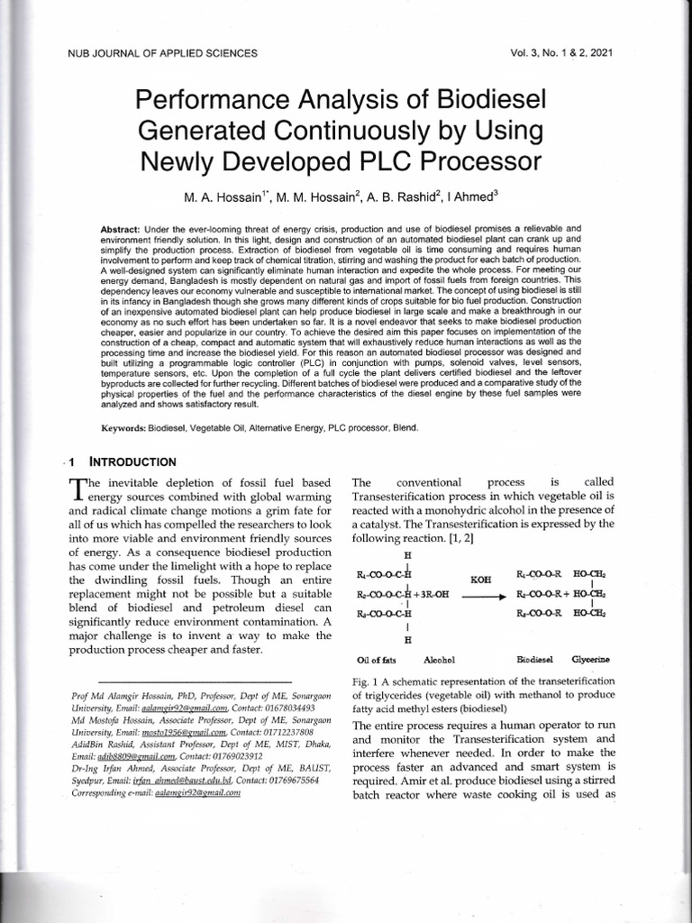 Performance Analysis of Biodiesel Genera | PDF | Biodiesel | Diesel Fuel
