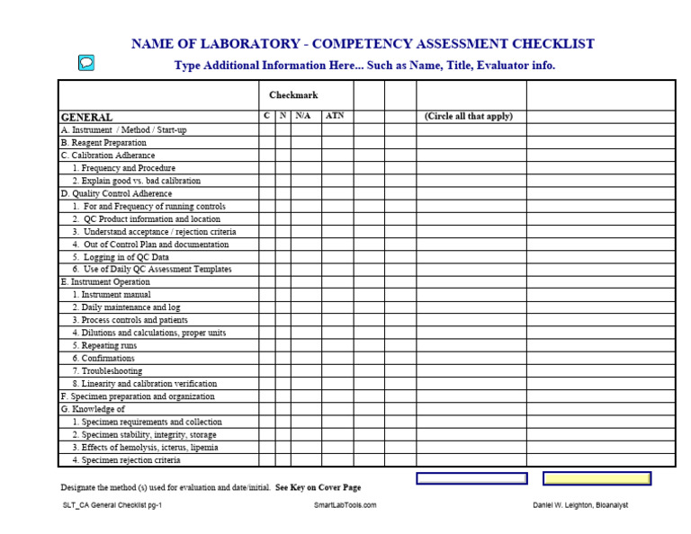 SLT CA General Checklist PG 1 Ex | PDF