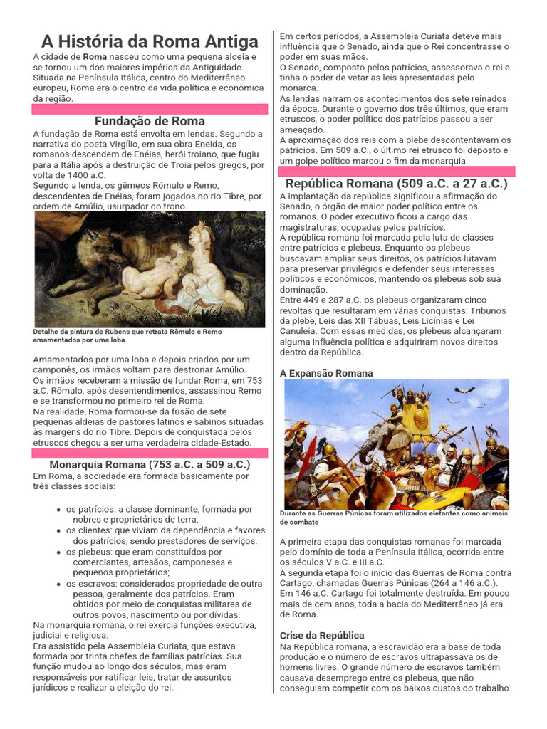 História da Roma Antiga: Fundamentos e Império | PDF | Roma Antiga ...