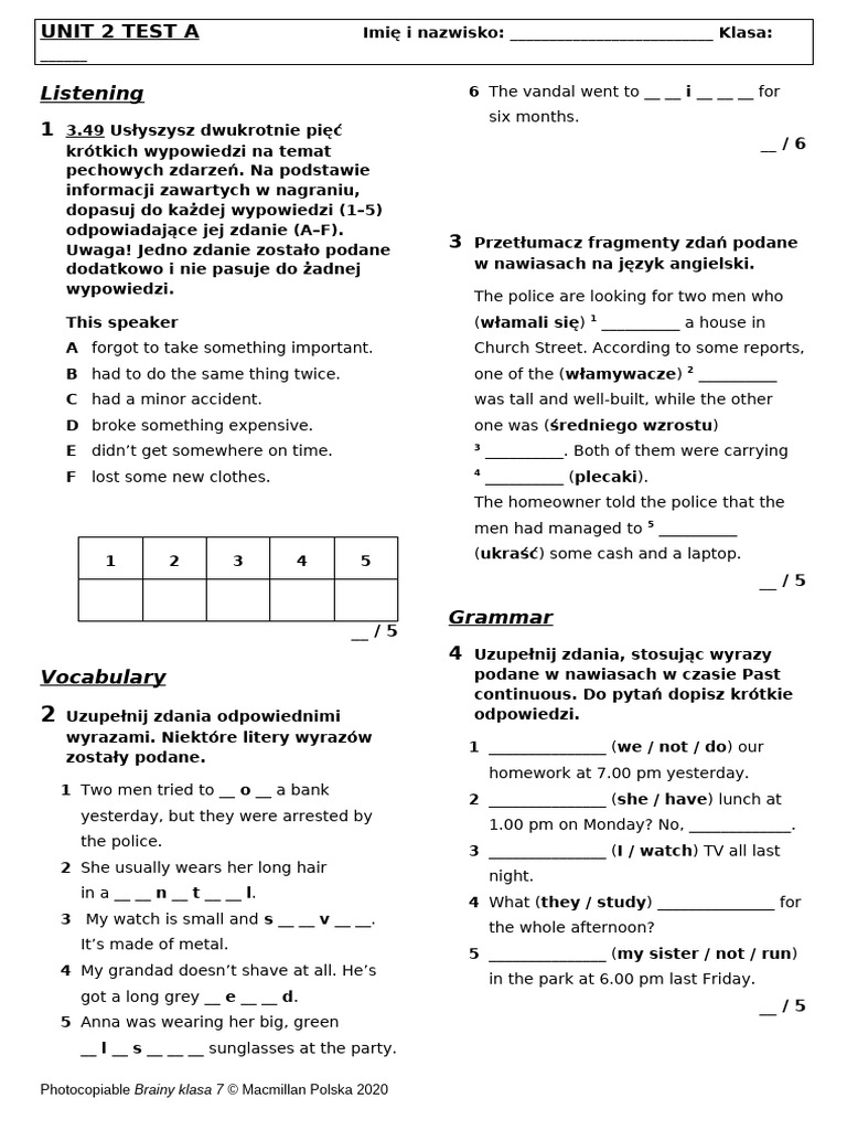 Brainy 7 Unit 2 Test A PDF | PDF