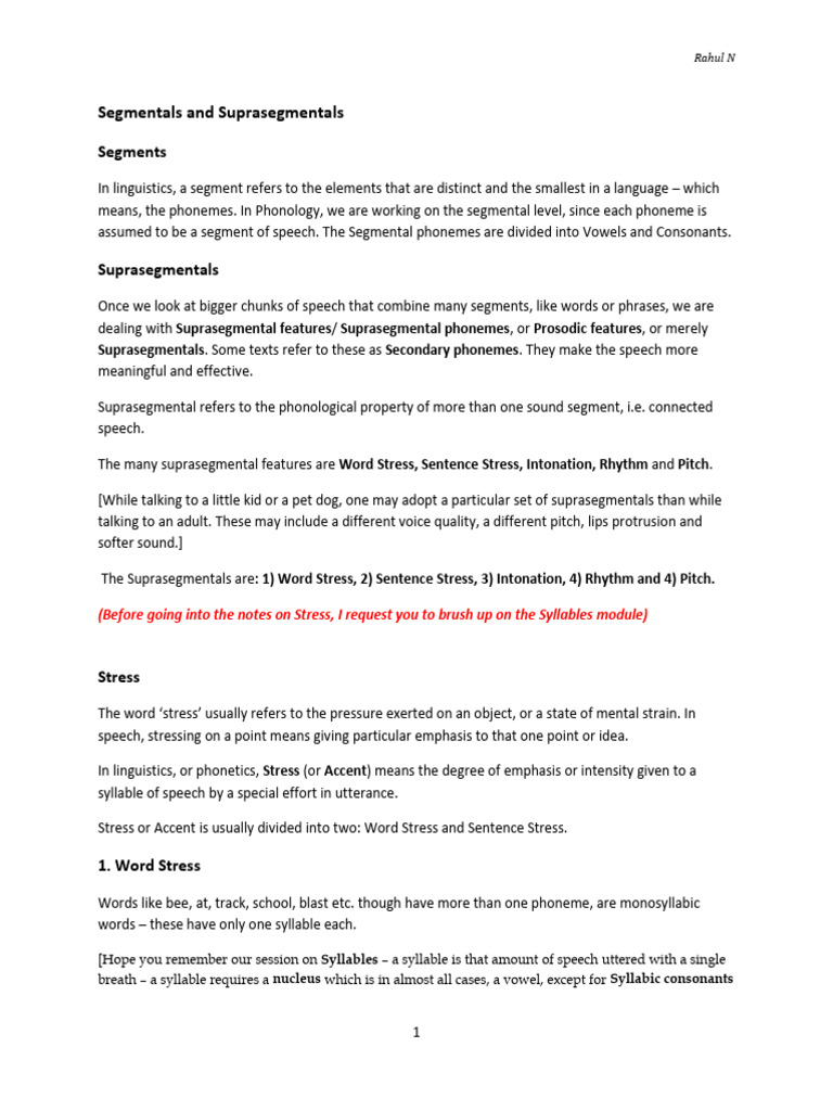 Understanding Segmentals and Suprasegmentals | PDF | Stress ...