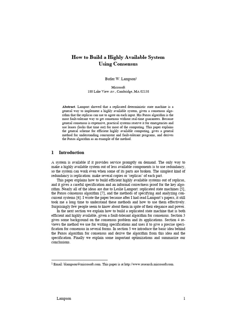 How To Build A Highly Available System Using Consensus | PDF | Fault ...
