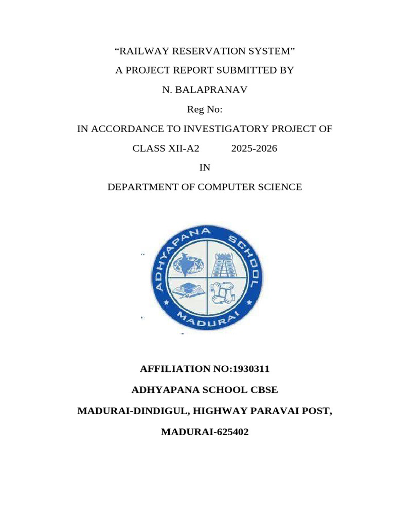 Railway Reservation System Project Report | PDF | Software Testing ...