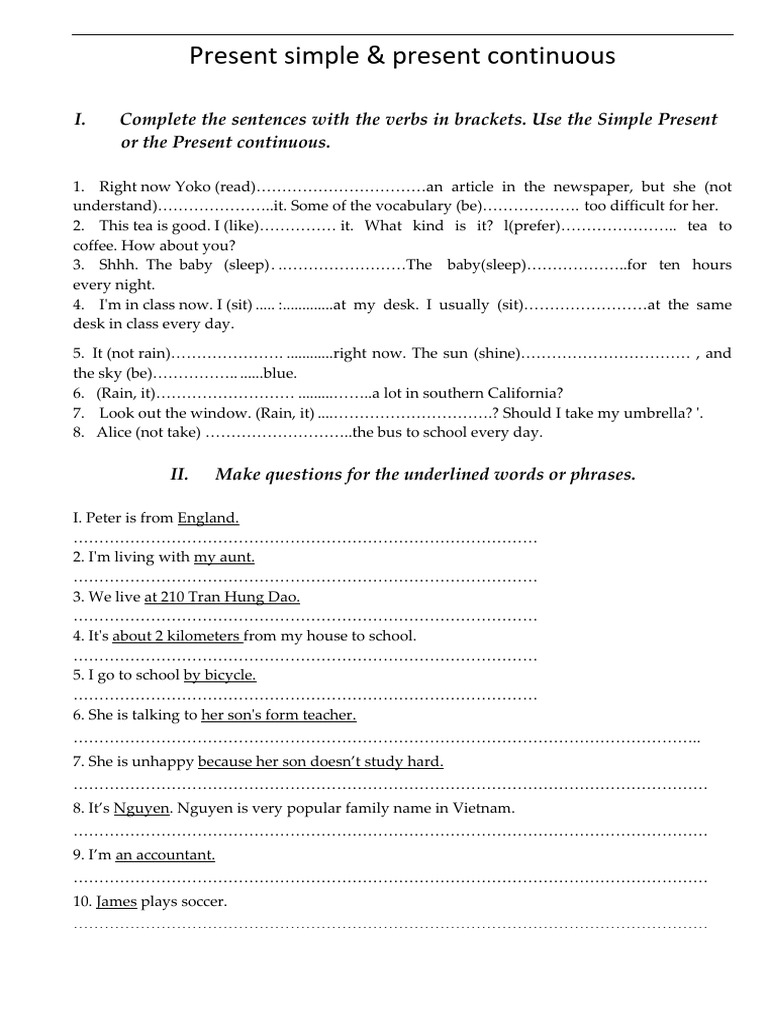 Present Simple Vs Continuous 2 | PDF | Grammar | Syntax