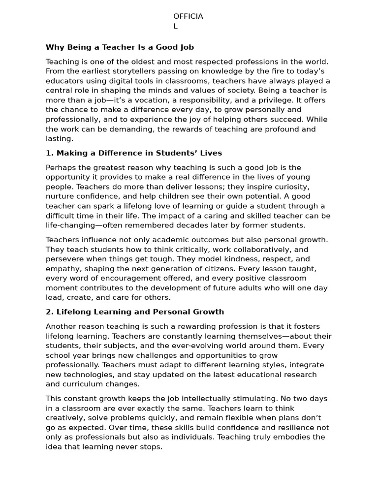 Benefits of Being a Teacher | PDF | Teachers | Learning