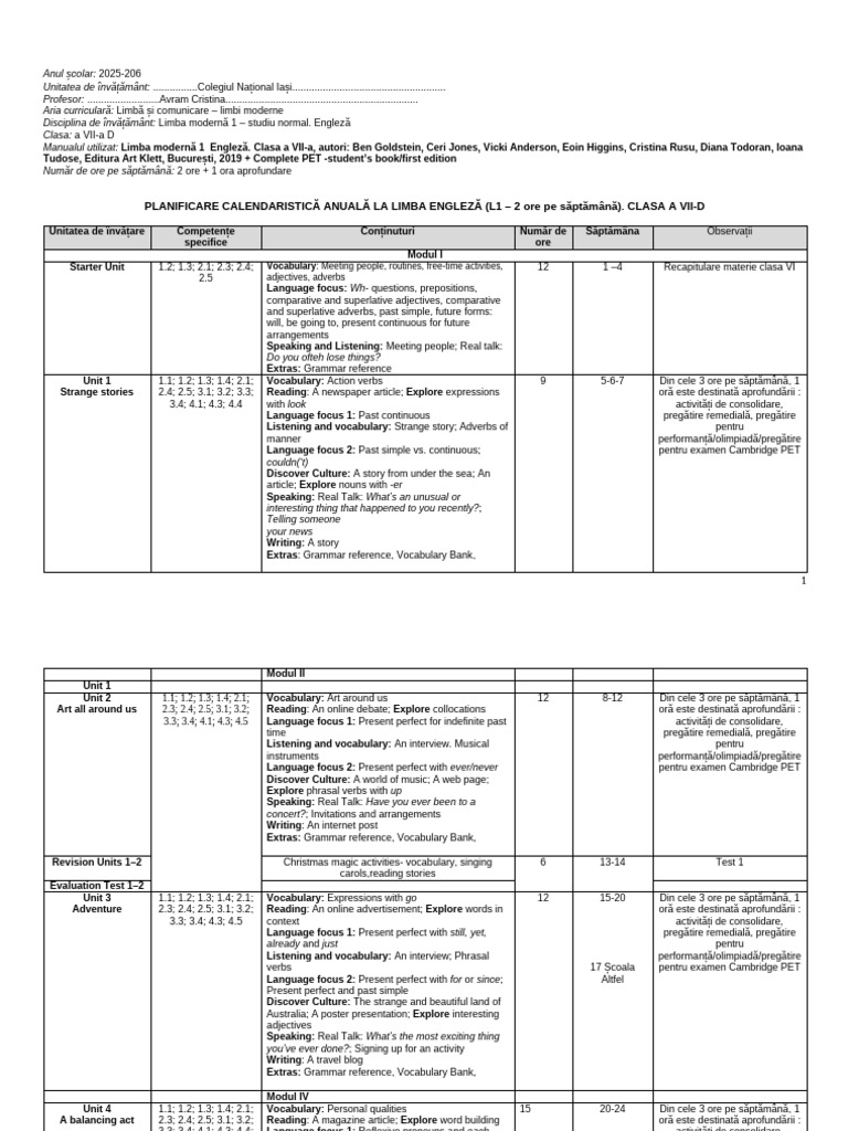 0 0 Planificare Cls7 Intensiv 2024 | PDF